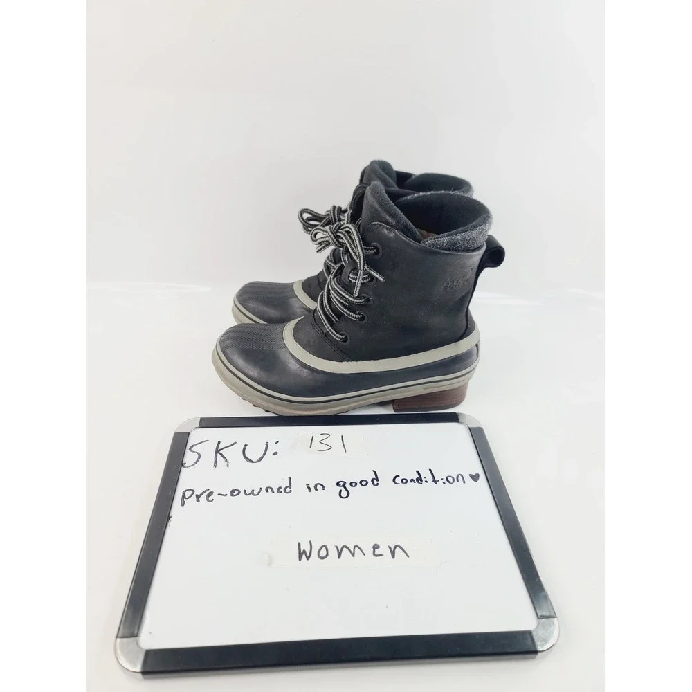 Sorel, Round Toe Leather and Rubber Lace-up Winter Boots, Women's‎ Size 7, Blac
